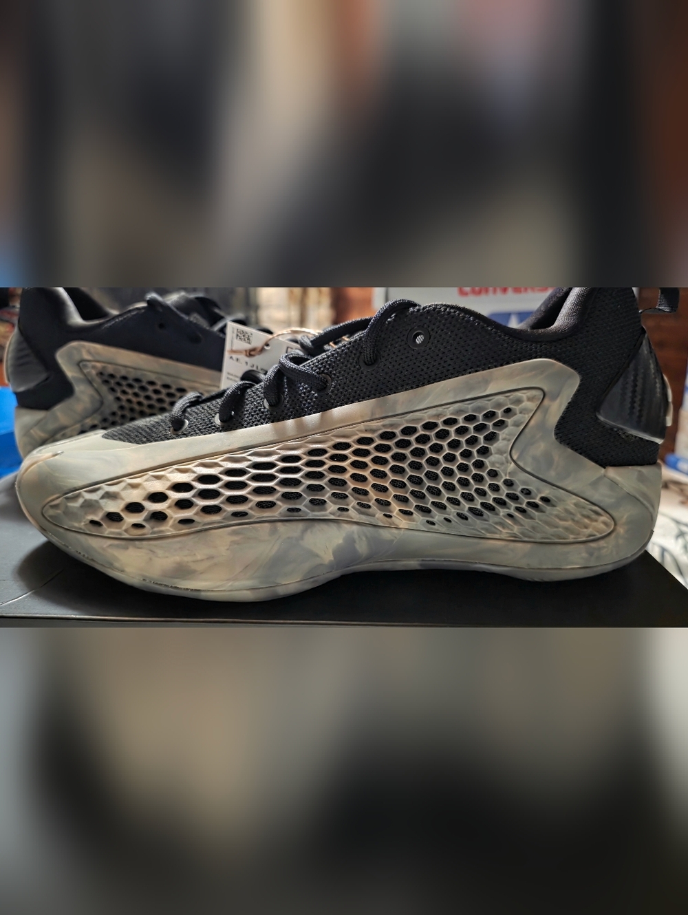 Men's Black Sneakers with Marble Gray Side Cage